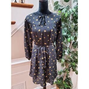 Madewell Women's Black Polyester Round Neck Long Sleeve Knee Length Dress Small